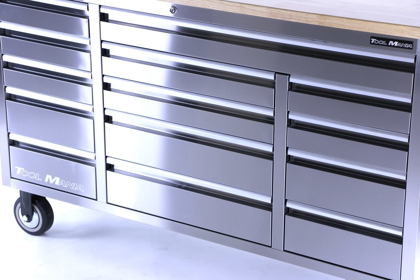 TM 161 cm - Chariot à outils / Établi professionnel en acier inoxydable avec plateau en bois.