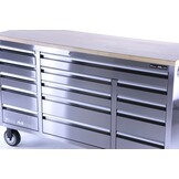 TM 161 cm - Chariot à outils / Établi professionnel en acier inoxydable avec plateau en bois.