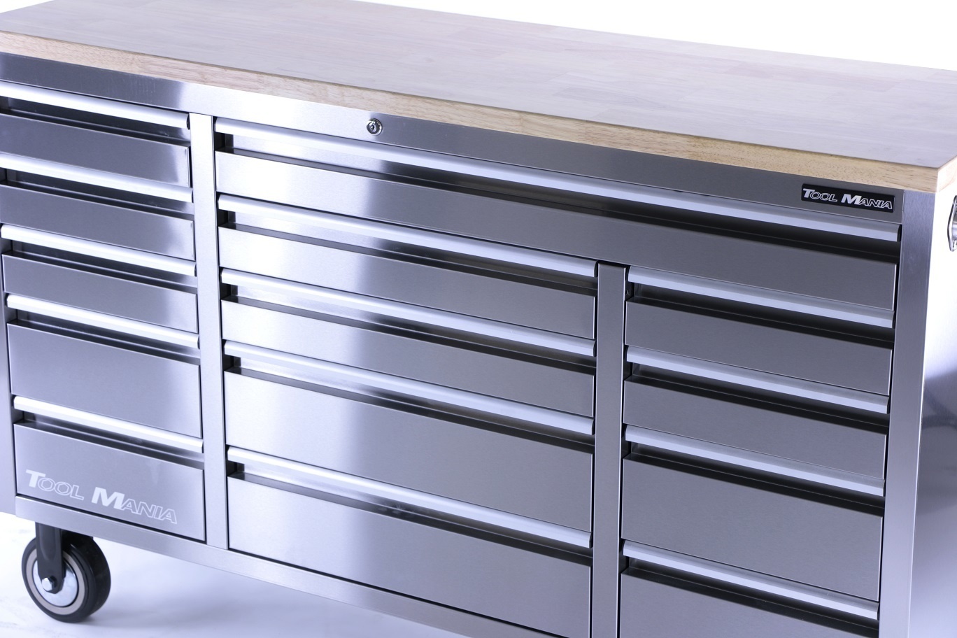 TM 161 cm - Chariot à outils / Établi professionnel en acier inoxydable avec plateau en bois.