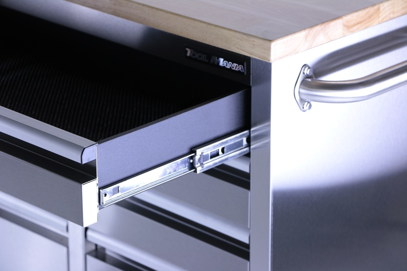 TM 161 cm - Chariot à outils / Établi professionnel en acier inoxydable avec plateau en bois.