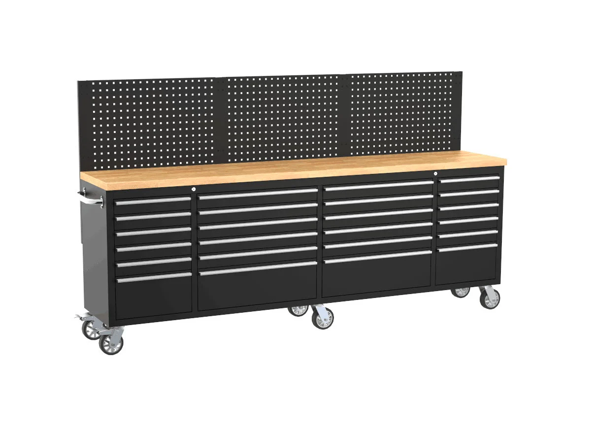 TM 258 cm chariot à outils professionnel / établi avec dessus en bois - NOIR