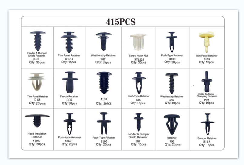 TM Assortiment de 415 clips de garniture pour FORD, NISSAN, BMW, HYUNDAI, HONDA.