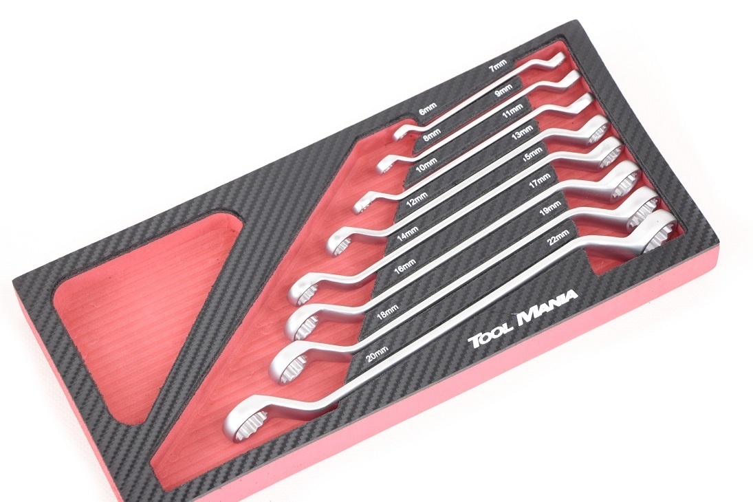 Ensemble de 8 clés à anneau TM avec insert en mousse à effet carbone.