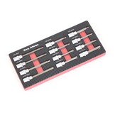 Ensemble de douilles 1/2" de 12 pièces TM avec empreintes à nervures, hexagonales et Torx, avec insert en mousse à effet carbone.