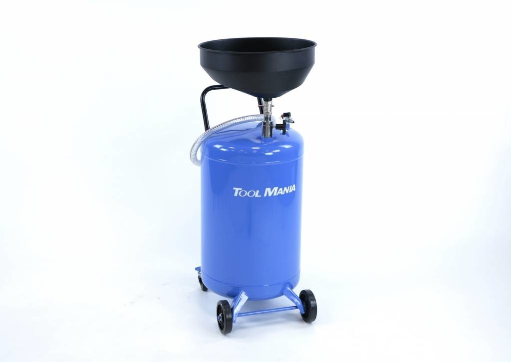 Système de collecte d'huile TM avec bac en acier bleu.