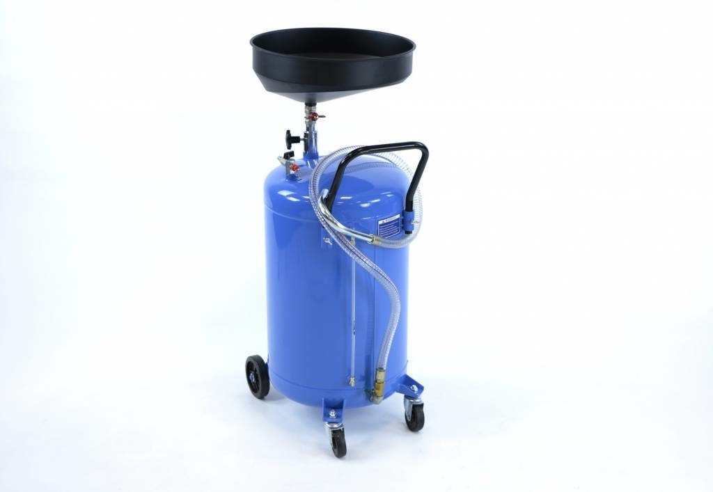 Système de collecte d'huile TM avec bac en acier bleu.