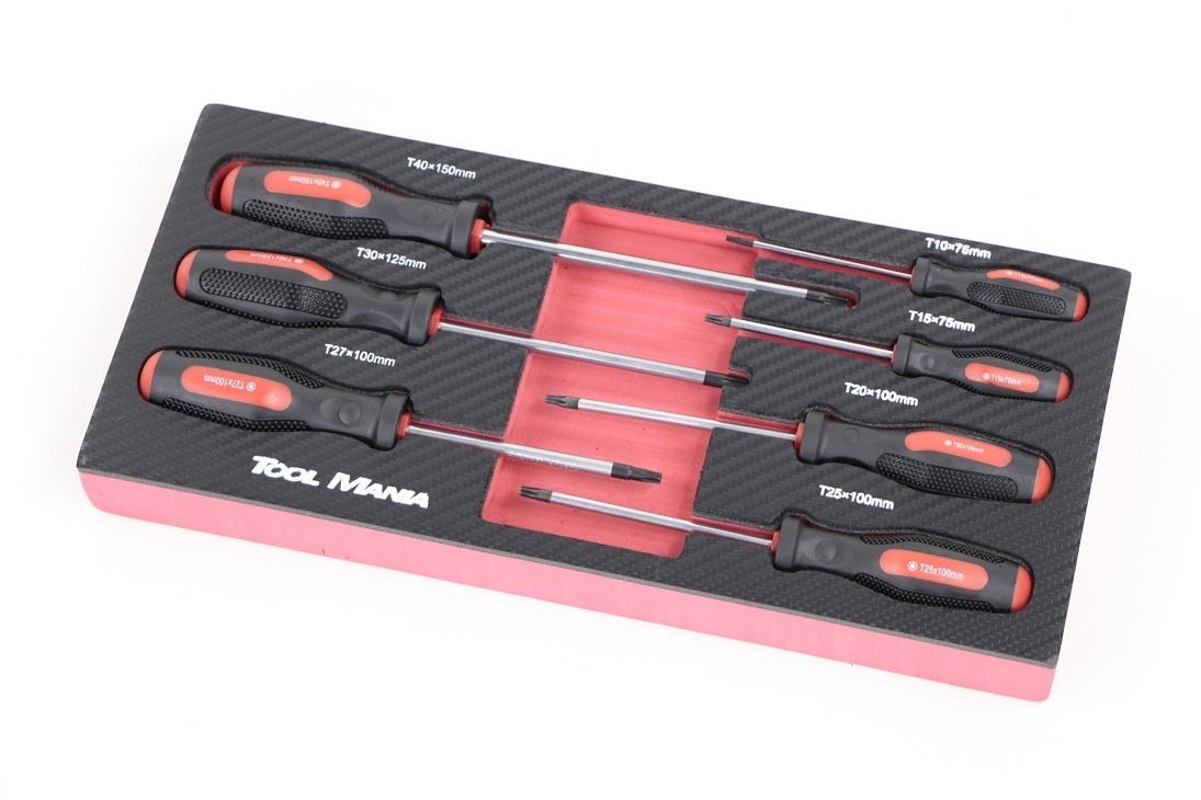 TM Ensemble de 7 tournevis Torx avec plateau en mousse à l'aspect carbone
