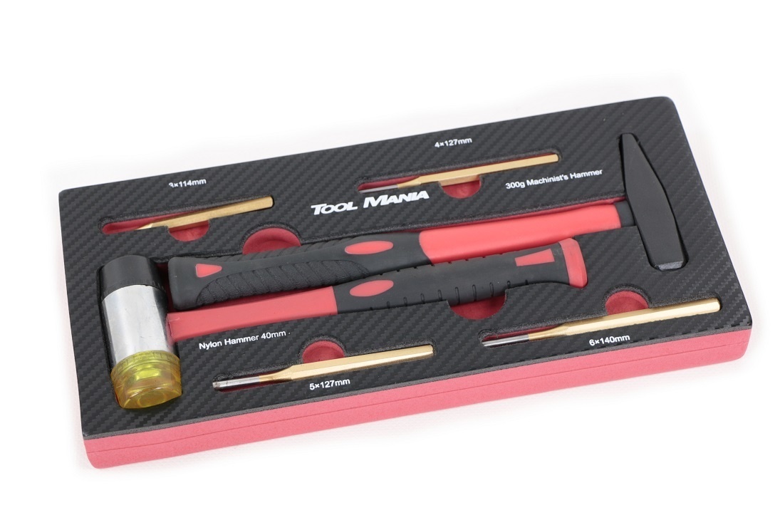 TM Ensemble de 6 marteaux avec poinçon et mousse à l'aspect carbone dans le plateau