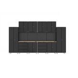 Aménagement d'atelier haut de gamme en noir avec établi et armoires à outils, comprenant 16 pièces