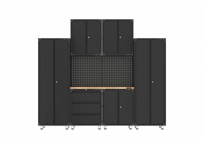 Aménagement d'atelier premium en noir avec établi et armoires à outils, comprenant 9 pièces