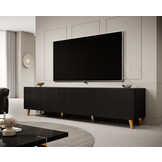 Meuble TV Design moderne 201x42x51 cm Motif lattes Noir