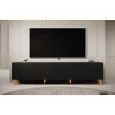 Meuble TV Design moderne 201x42x51 cm Motif lattes Noir