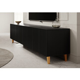 Meuble TV Design moderne 201x42x51 cm Motif lattes Noir