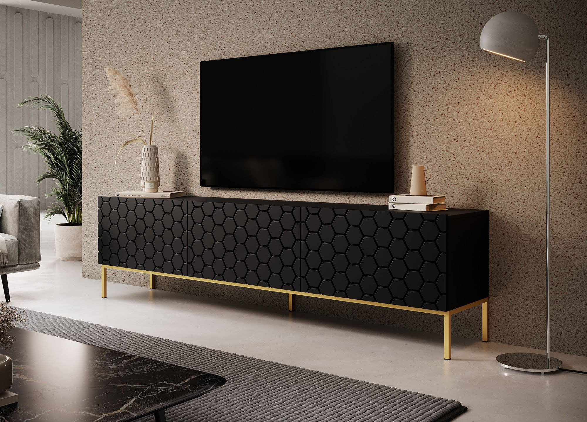 Meuble TV Design moderne avec pieds noirs 190 cm