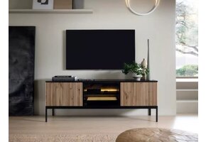 Meuble TV Design moderne avec motif à lattes noir 154 cm