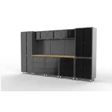 Aménagement d'atelier premium noir avec établi et armoires à outils, 14 pièces