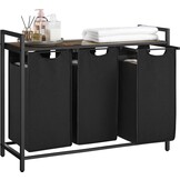 Panier à linge à 3 compartiments, trieur à linge, 114 L, vintage brun et noir