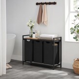 Panier à linge à 3 compartiments, trieur à linge, 114 L, vintage brun et noir