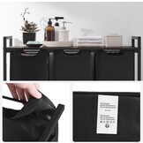 Panier à linge à 3 compartiments, trieur à linge, 114 L, vintage brun et noir
