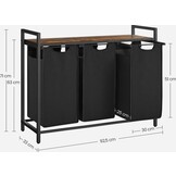 Panier à linge à 3 compartiments, trieur à linge, 114 L, vintage brun et noir