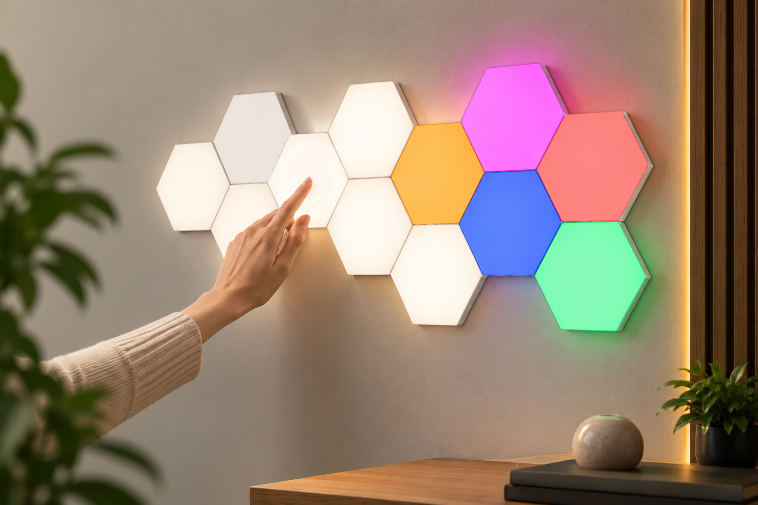 TM Éclairage mural tactile en forme d'hexagone - Éclairage intérieur - Éclairage mural créatif - Lot de 6