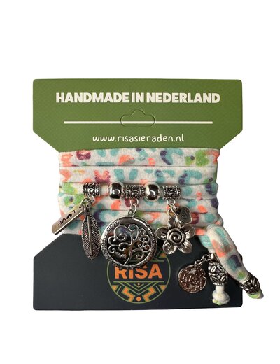  Levensboom groot wit met multicolor print - zilver