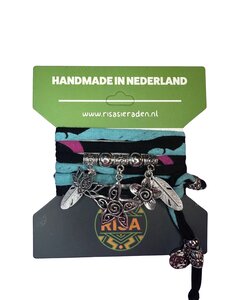  Flower Zwart-Roze-Turquoise - Zilver