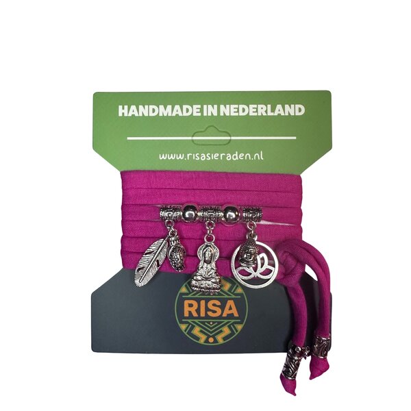 Wikkelarmband Bodhisattva Fuchsia - Zilver | Risa