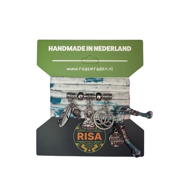 Wikkelarmband Bodhisattva Turquoise-wit - Zilver | Risa