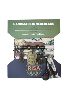  Live Love Laugh bloemprint blauw-roze-wit - brons