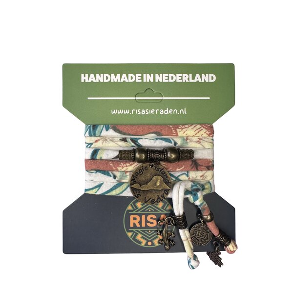 Wikkelarmband Es Vedra blauw-bruin print - brons | Risa