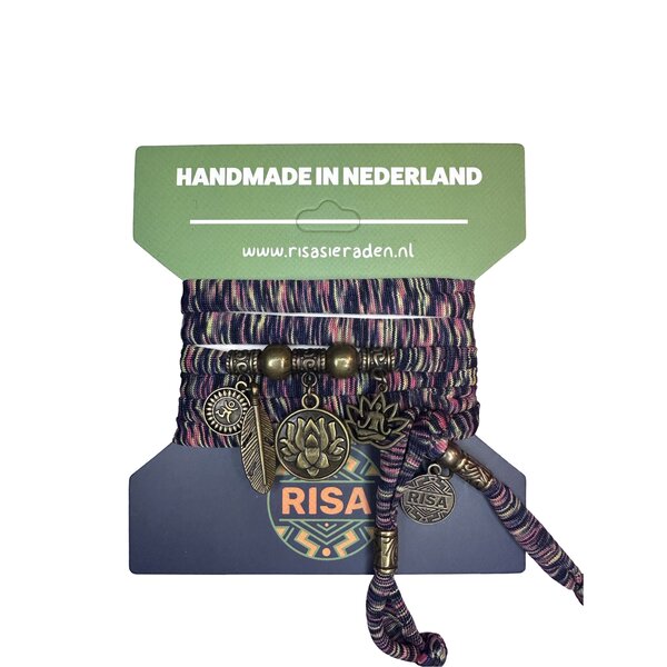 Wikkelarmband Lotus print bruin-rood - brons | Risa
