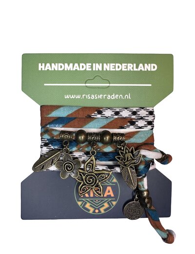  Flower wit-zwart-bruin-turquoise - Brons