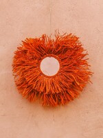 Raffia fringe spiegel rond | oranje