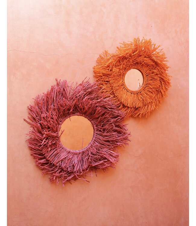 Raffia fringe spiegel rond | oranje