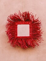Raffia fringe spiegel vierkant | rood