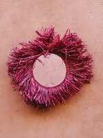 Raffia fringe spiegel rond | fuchsia paars