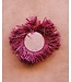 Raffia fringe spiegel rond | fuchsia paars