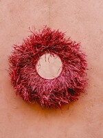 Raffia fringe spiegel rond | paars/roze