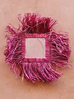 Raffia fringe spiegel vierkant | paars/roze