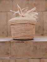 Raffia mandje met deksel en tassel