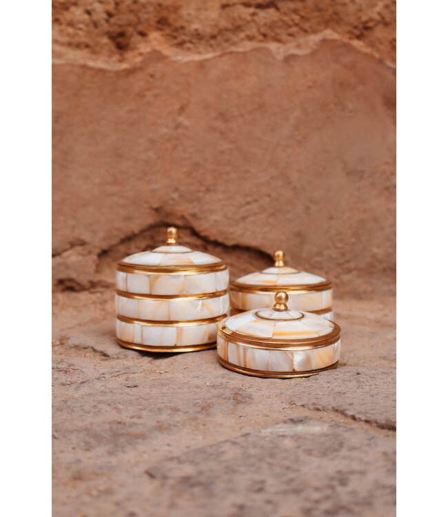 Messing opbergdoosje parelmoer | 3 varianten