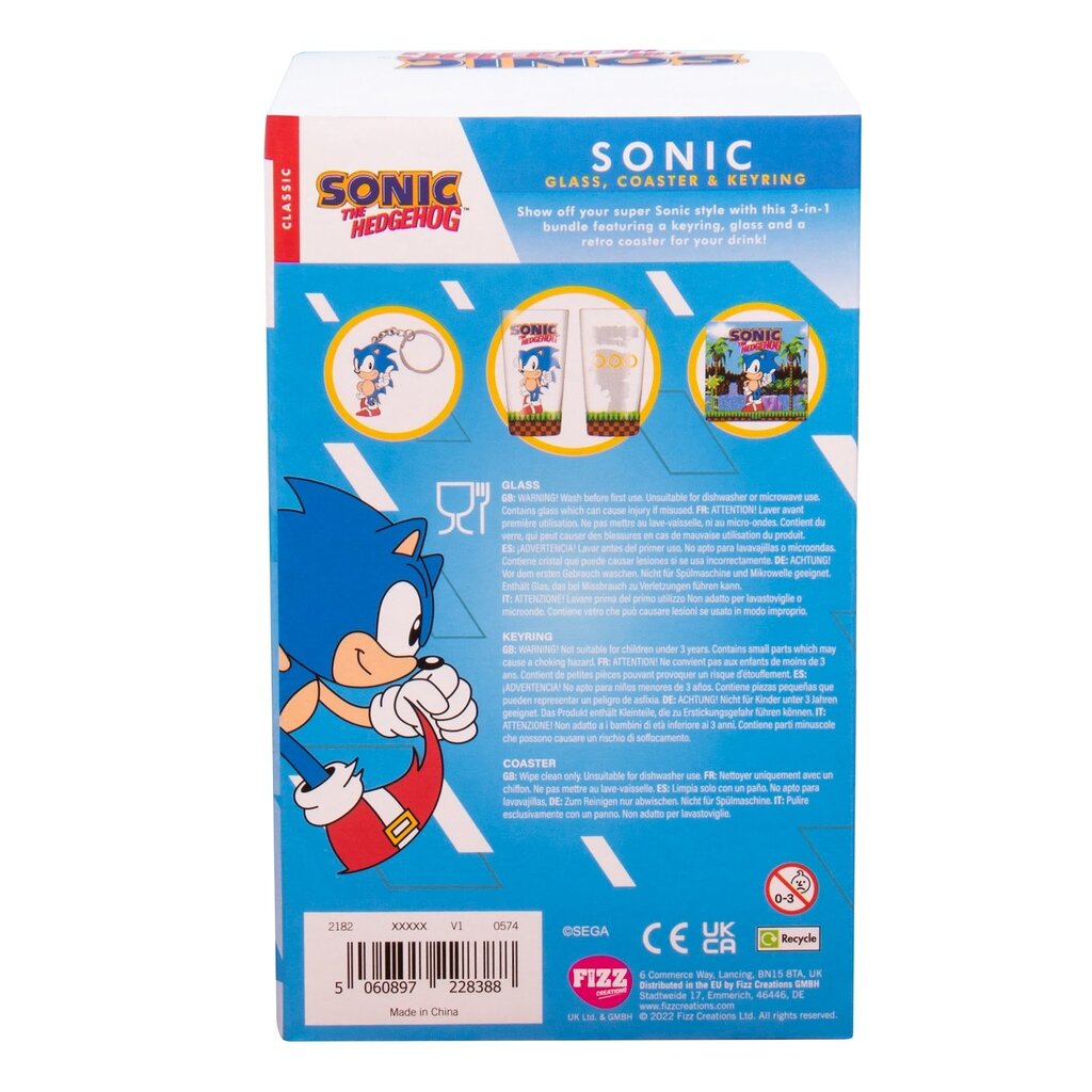 Fizz Creations Sonic the Hedgehog - glas & onderzetter & sleutelhanger - cadeaupakket