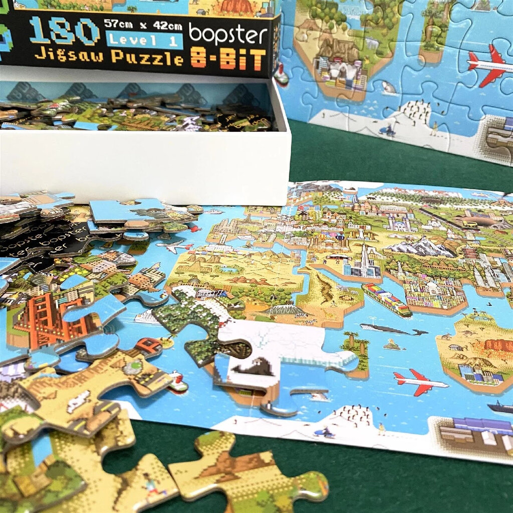 Bopster - 8-bit design wereldkaart puzzel - 180 stukjes