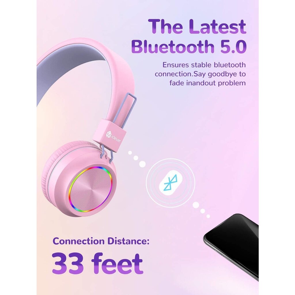 iClever - BTH03 - draadloze junior koptelefoon (roze)