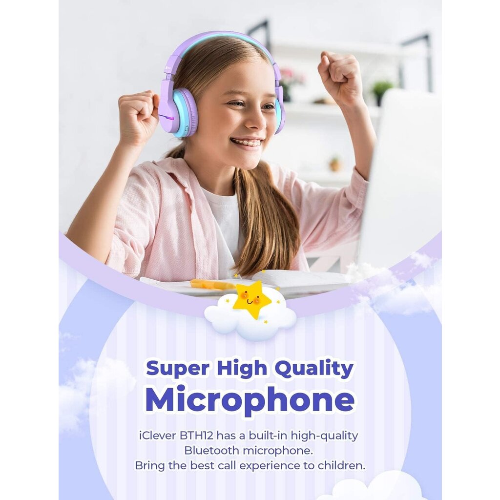 iClever - BTH12 - wireless junior headphones (lilac)