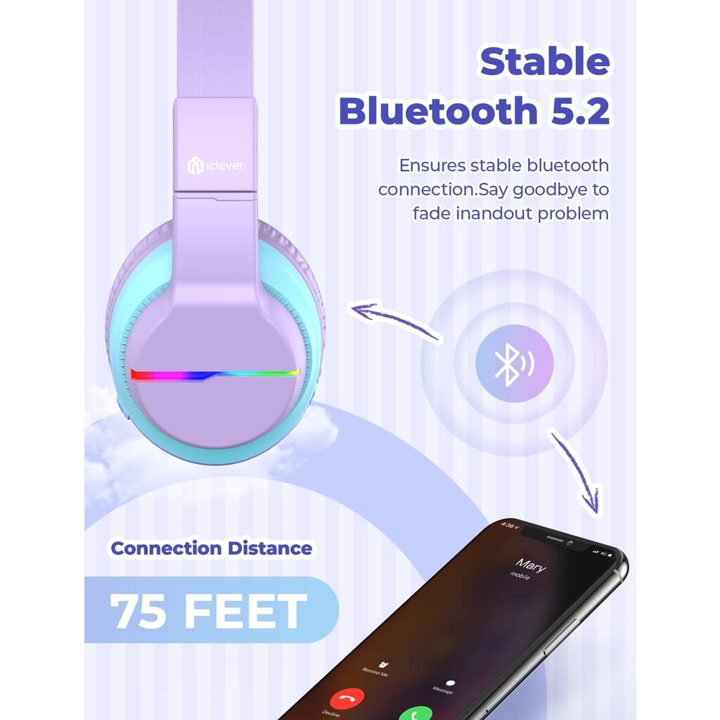 iClever - BTH12 - draadloze junior koptelefoon (lila)