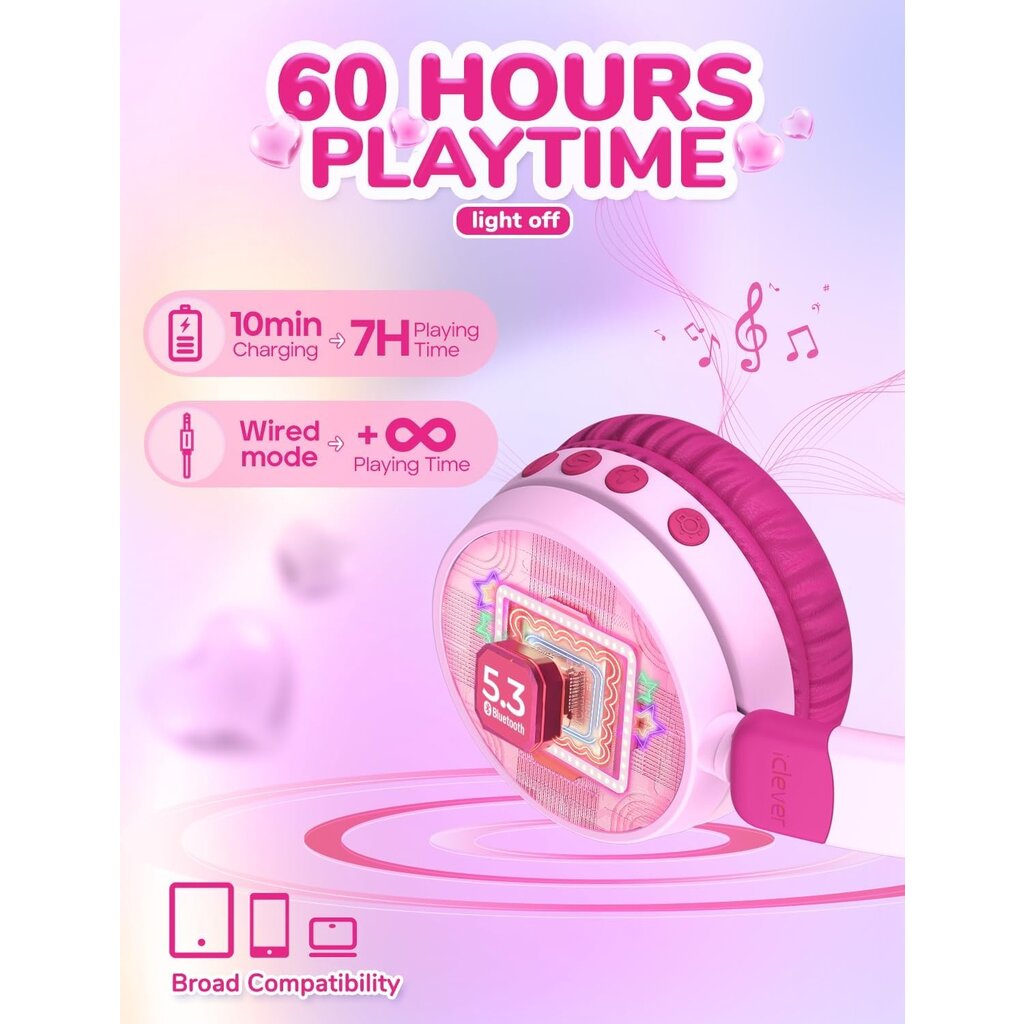 iClever - BTH21 - draadloze junior koptelefoon (roze)
