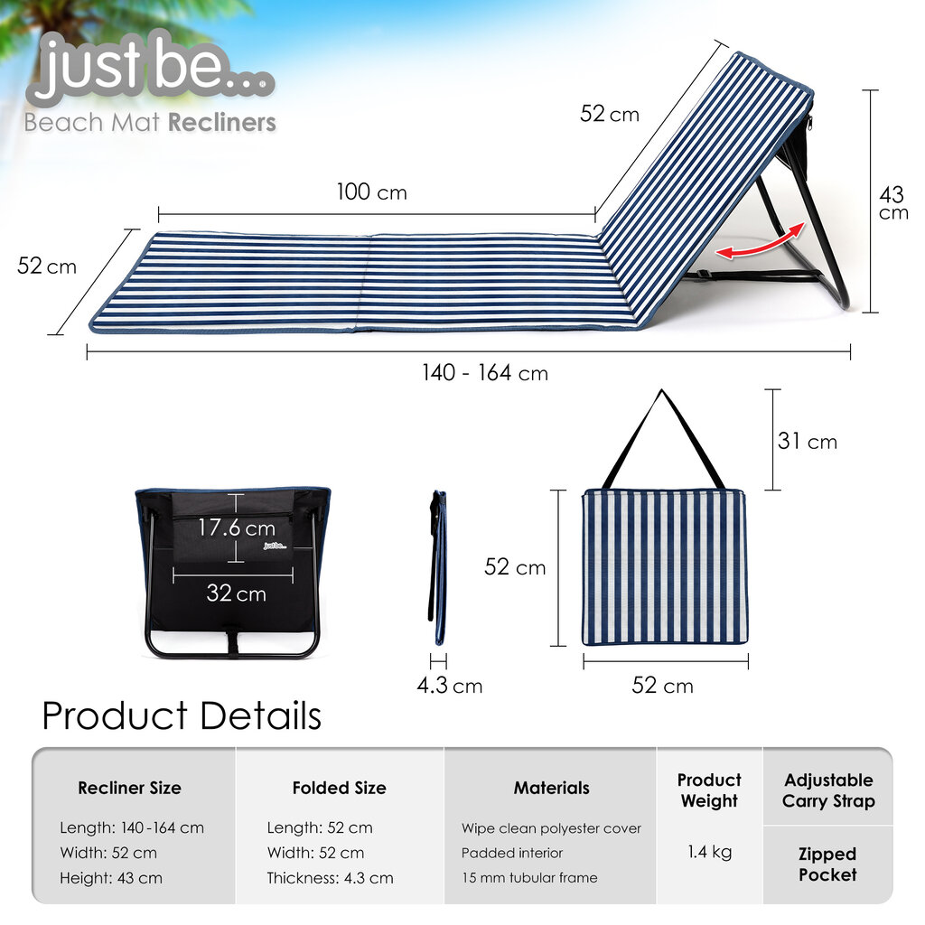 Just be... Foldable beach mat (blue/white vertical stripes)