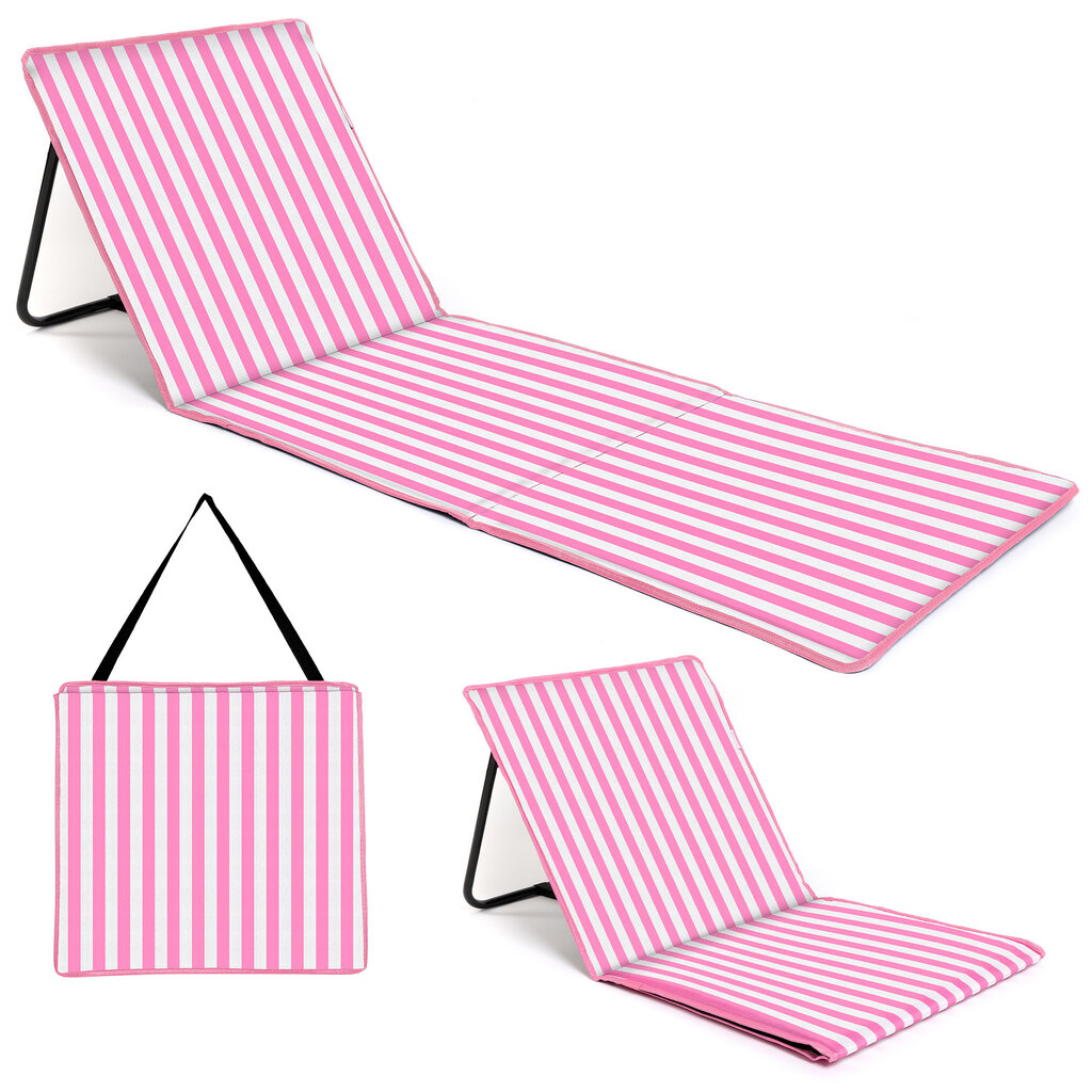 Just be... Foldable beach mat (pink/white striped)